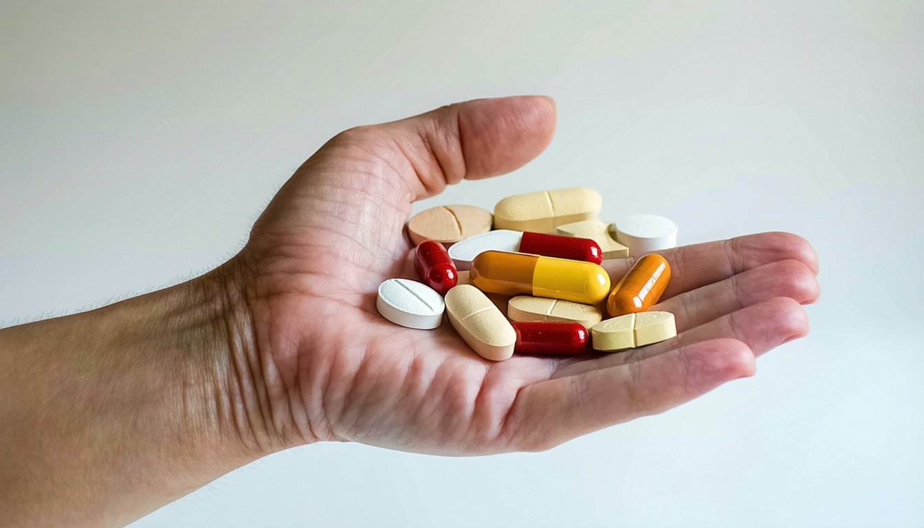 A hand holding a variety of trusted supplements